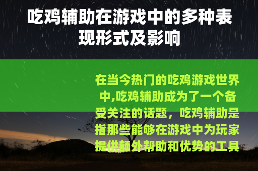 吃鸡辅助在游戏中的多种表现形式及影响