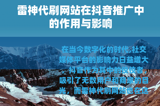 雷神代刷网站在抖音推广中的作用与影响