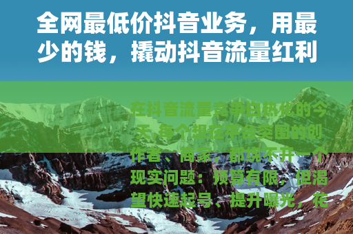 全网最低价抖音业务，用最少的钱，撬动抖音流量红利