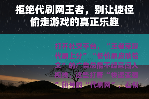 拒绝代刷网王者，别让捷径偷走游戏的真正乐趣