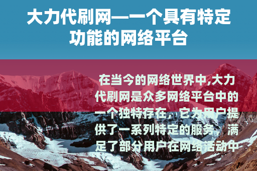 大力代刷网—一个具有特定功能的网络平台