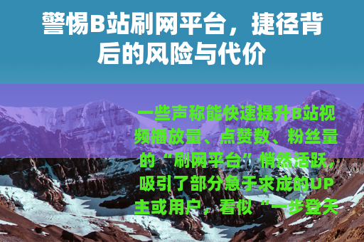 警惕B站刷网平台，捷径背后的风险与代价