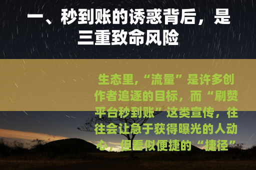 一、秒到账的诱惑背后，是三重致命风险