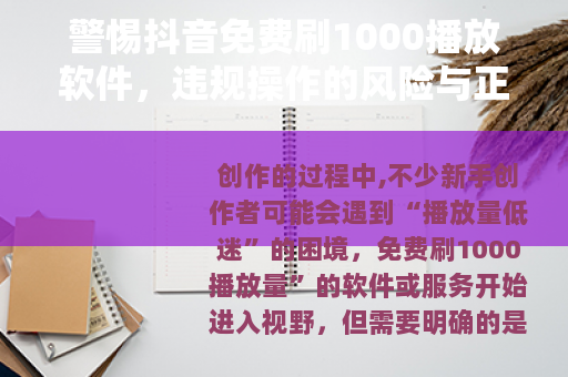 警惕抖音免费刷1000播放软件，违规操作的风险与正确成长路径