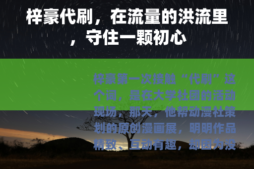 梓豪代刷，在流量的洪流里，守住一颗初心