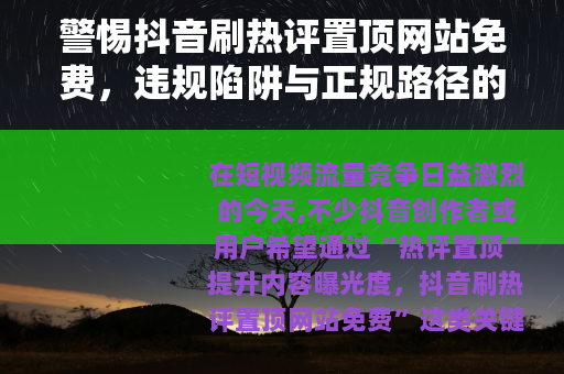 警惕抖音刷热评置顶网站免费，违规陷阱与正规路径的思考