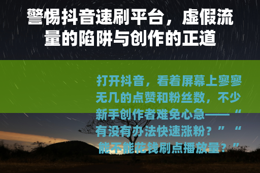 警惕抖音速刷平台，虚假流量的陷阱与创作的正道