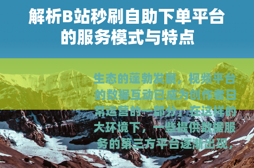 解析B站秒刷自助下单平台的服务模式与特点