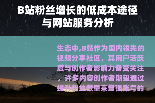 B站粉丝增长的低成本途径与网站服务分析