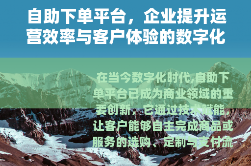 自助下单平台，企业提升运营效率与客户体验的数字化解决方案