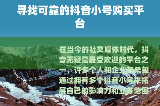 寻找可靠的抖音小号购买平台