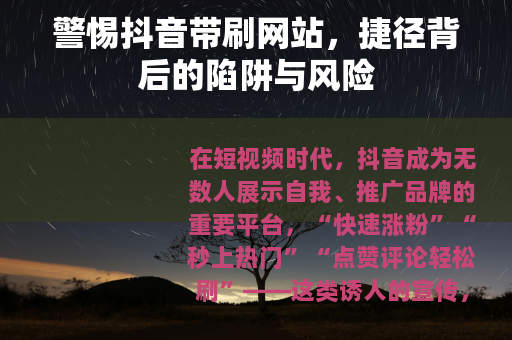 警惕抖音带刷网站，捷径背后的陷阱与风险