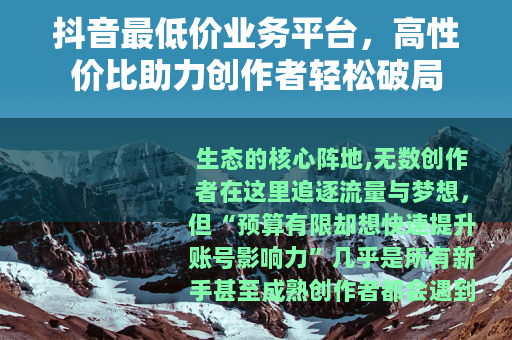 抖音最低价业务平台，高性价比助力创作者轻松破局