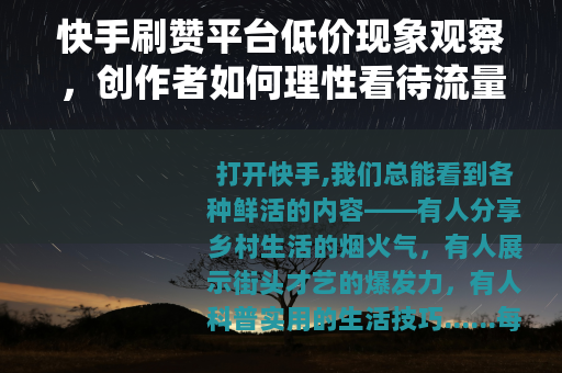 快手刷赞平台低价现象观察，创作者如何理性看待流量辅助工具