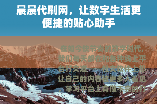 晨晨代刷网，让数字生活更便捷的贴心助手