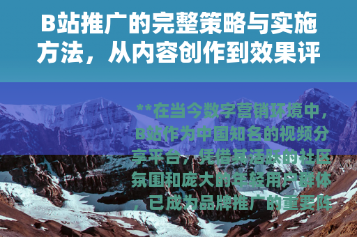 B站推广的完整策略与实施方法，从内容创作到效果评估的全面解析