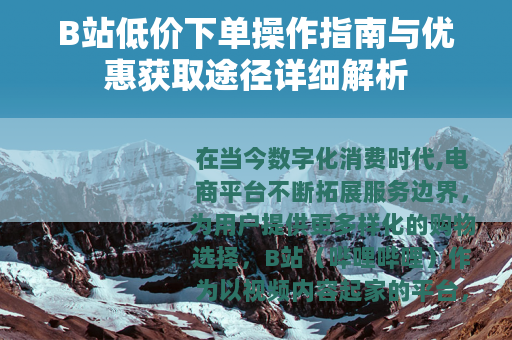 B站低价下单操作指南与优惠获取途径详细解析