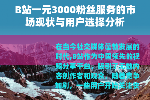 B站一元3000粉丝服务的市场现状与用户选择分析
