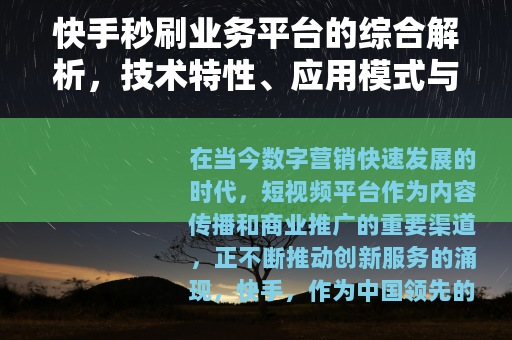 快手秒刷业务平台的综合解析，技术特性、应用模式与市场前景展望