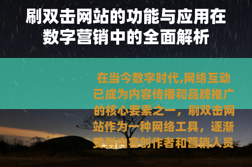 刷双击网站的功能与应用在数字营销中的全面解析