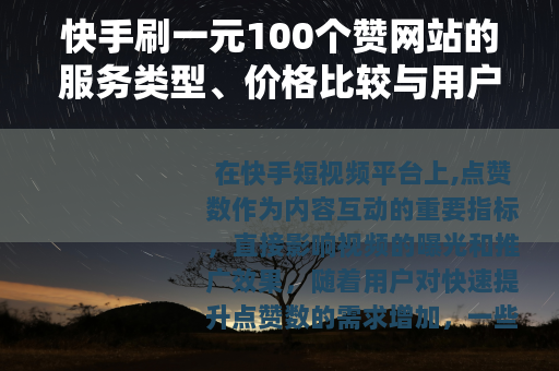 快手刷一元100个赞网站的服务类型、价格比较与用户反馈汇总