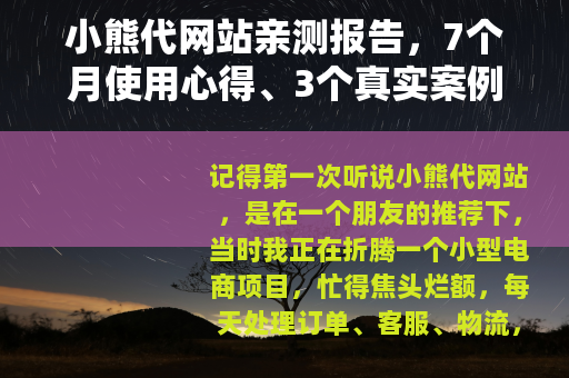 小熊代网站亲测报告，7个月使用心得、3个真实案例与那些踩过的坑