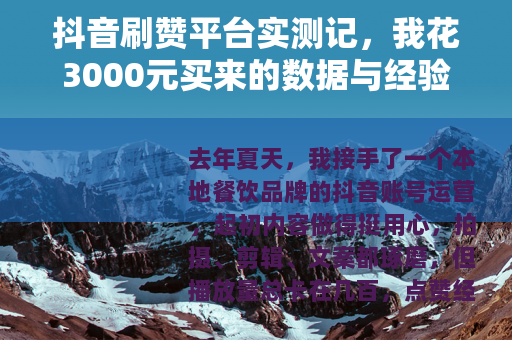 抖音刷赞平台实测记，我花3000元买来的数据与经验分享