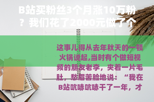 B站买粉丝3个月涨10万粉？我们花了2000元做了个实验