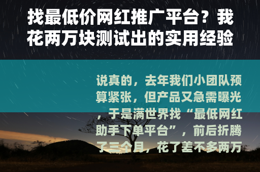 找最低价网红推广平台？我花两万块测试出的实用经验