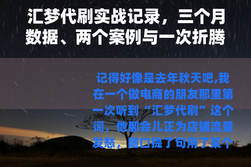 汇梦代刷实战记录，三个月数据、两个案例与一次折腾经历