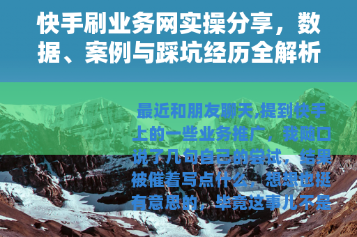 快手刷业务网实操分享，数据、案例与踩坑经历全解析