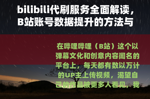 bilibili代刷服务全面解读，B站账号数据提升的方法与考量