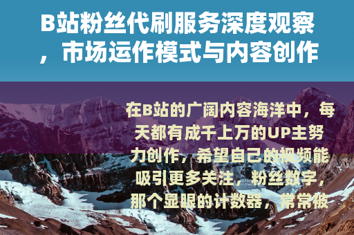 B站粉丝代刷服务深度观察，市场运作模式与内容创作者的成长选择