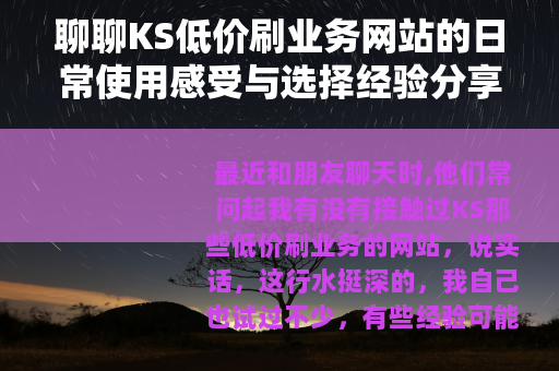 聊聊KS低价刷业务网站的日常使用感受与选择经验分享