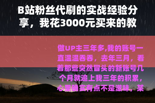 B站粉丝代刷的实战经验分享，我花3000元买来的教训与数据观察