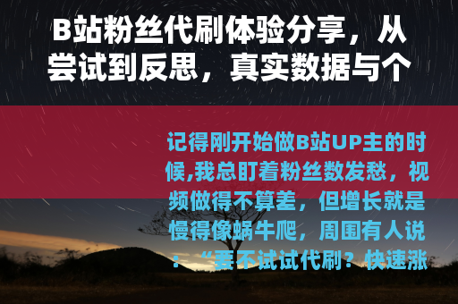 B站粉丝代刷体验分享，从尝试到反思，真实数据与个人案例全记录