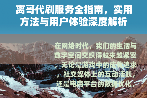 离哥代刷服务全指南，实用方法与用户体验深度解析