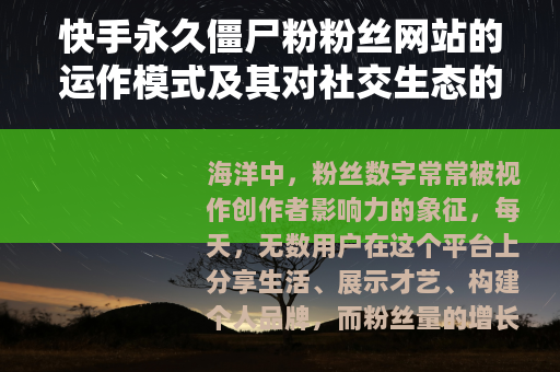 快手永久僵尸粉粉丝网站的运作模式及其对社交生态的长期影响观察