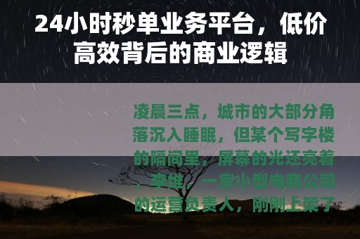 24小时秒单业务平台，低价高效背后的商业逻辑