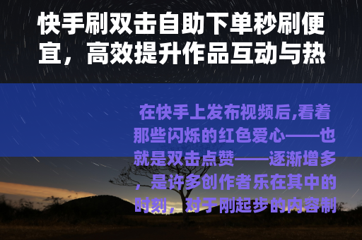 快手刷双击自助下单秒刷便宜，高效提升作品互动与热度的实用指南