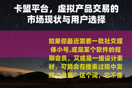 卡盟平台，虚拟产品交易的市场现状与用户选择