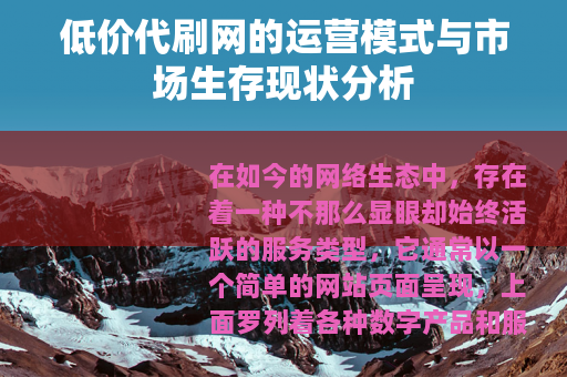 低价代刷网的运营模式与市场生存现状分析