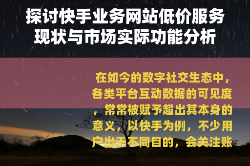 探讨快手业务网站低价服务现状与市场实际功能分析