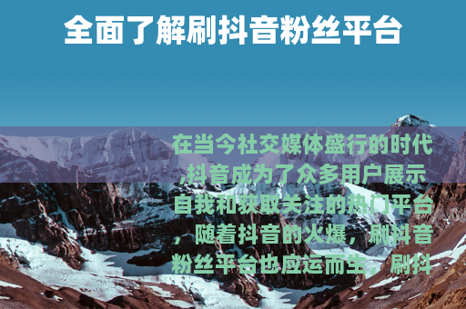 全面了解刷抖音粉丝平台