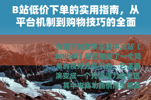 B站低价下单的实用指南，从平台机制到购物技巧的全面分享