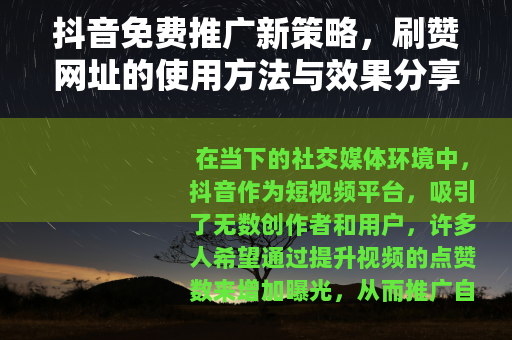 抖音免费推广新策略，刷赞网址的使用方法与效果分享