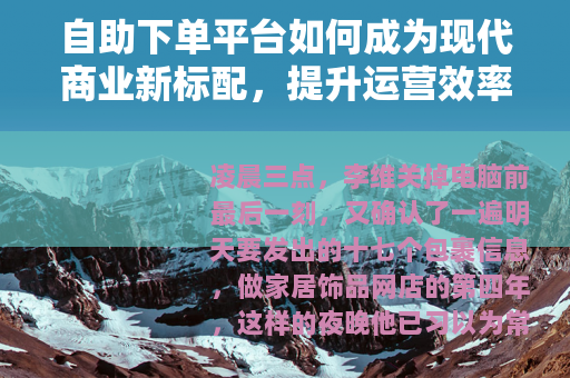 自助下单平台如何成为现代商业新标配，提升运营效率的实用指南