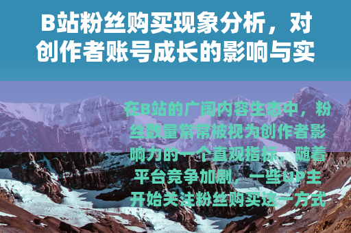 B站粉丝购买现象分析，对创作者账号成长的影响与实用思考