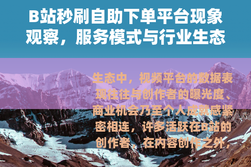 B站秒刷自助下单平台现象观察，服务模式与行业生态浅析