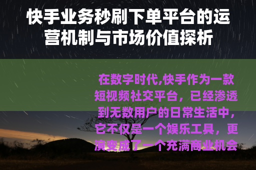 快手业务秒刷下单平台的运营机制与市场价值探析